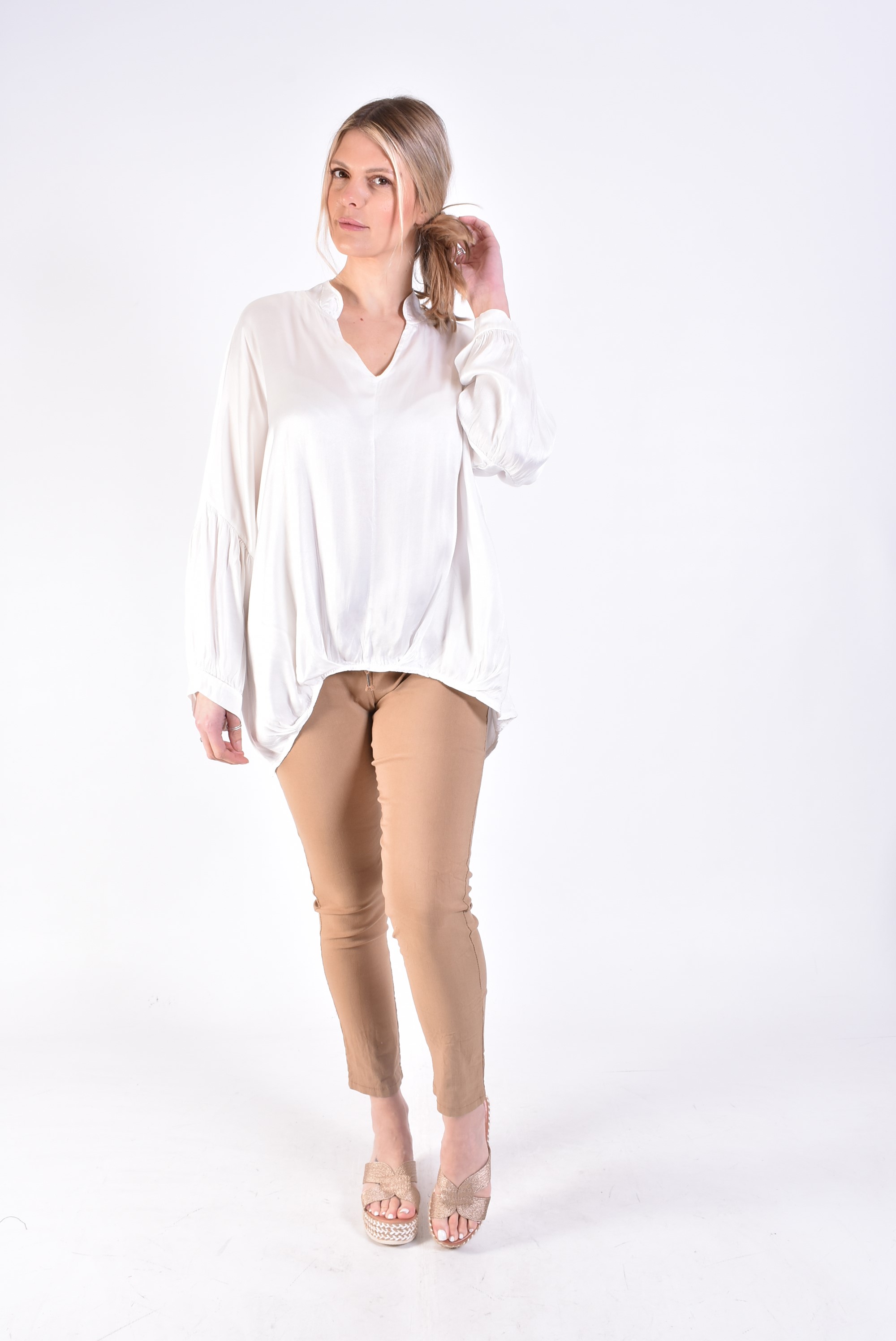 Cannes Silk V Neck Top
