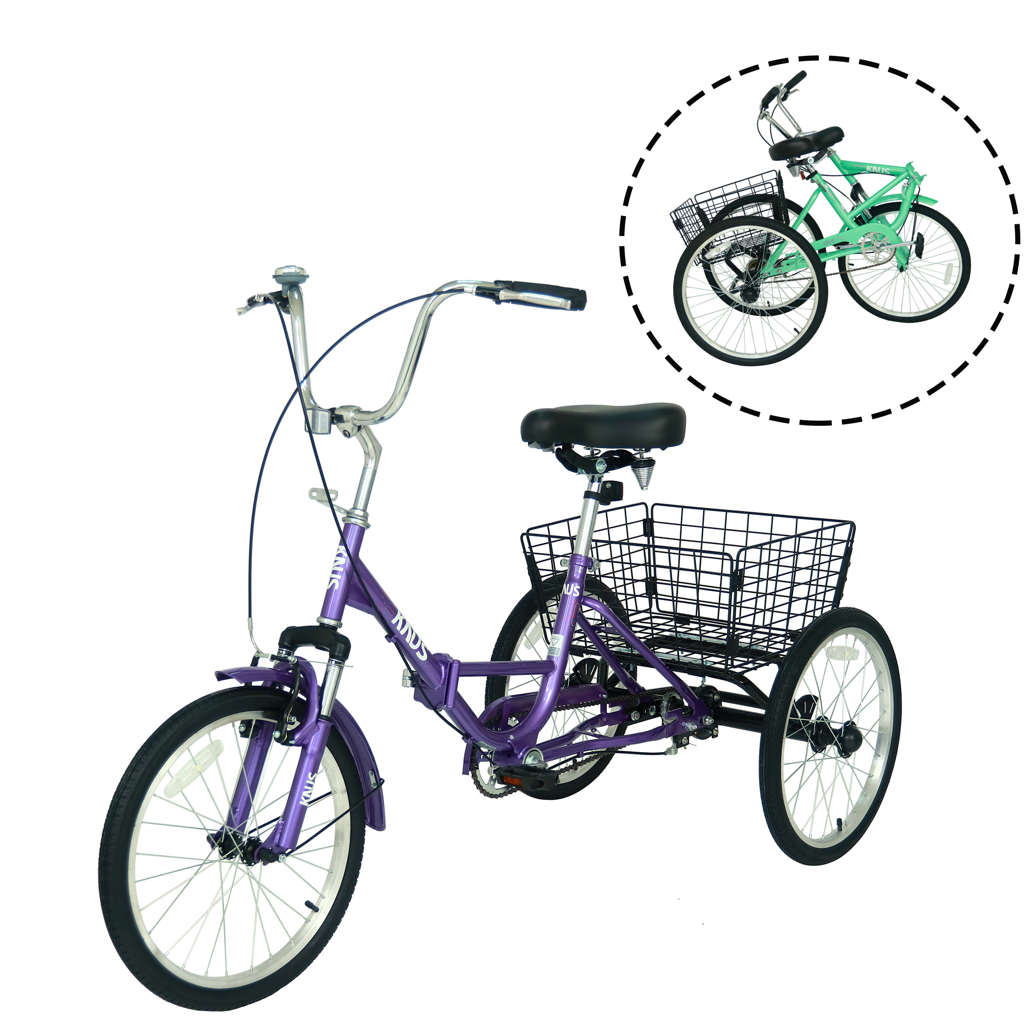 20 inches Folding City Tandem Bike  Shopping Basket For Seniors bicycles Tricycle 