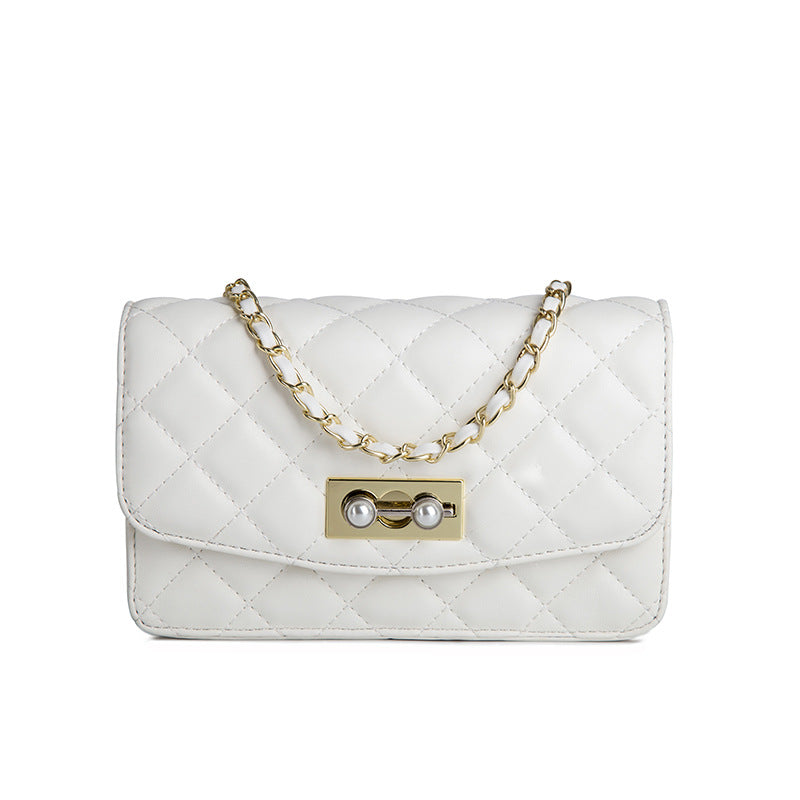 Pearl lock chain shoulder slant small square bag