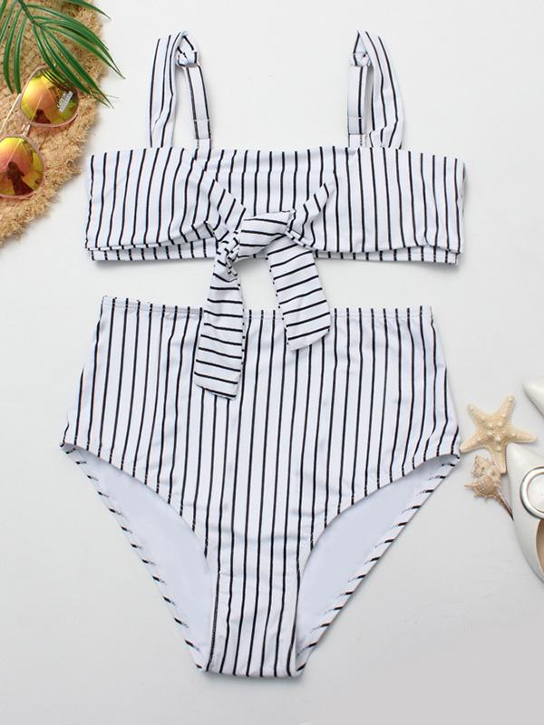 Plunge Neck Top With High Cut Bikini Set