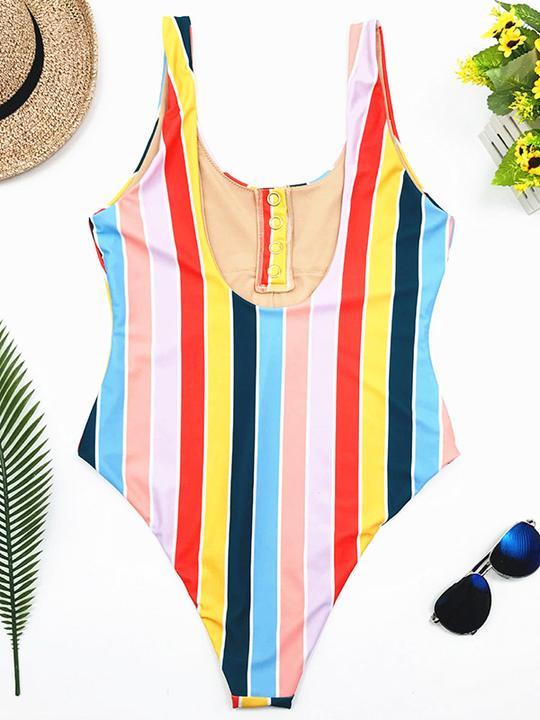 Stripes High Waist One-piece Swimwear