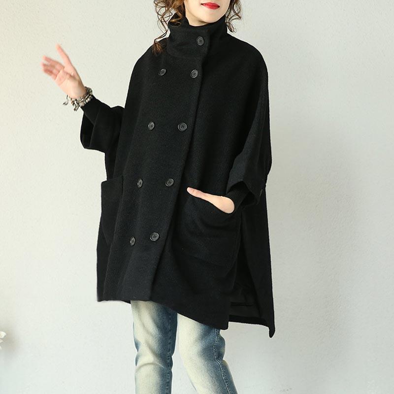 Black Double Breasted Wool Coat