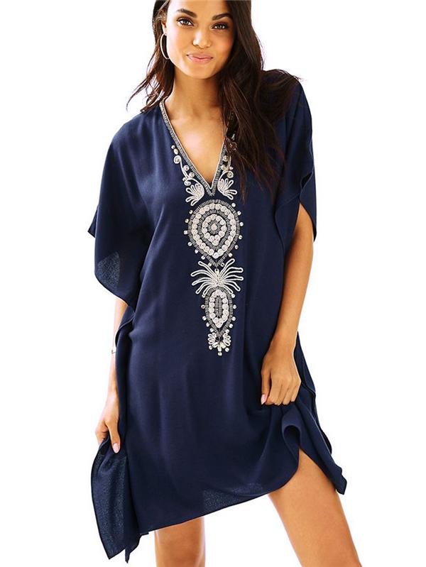 Loose Embroidered Kaftan Cover-up