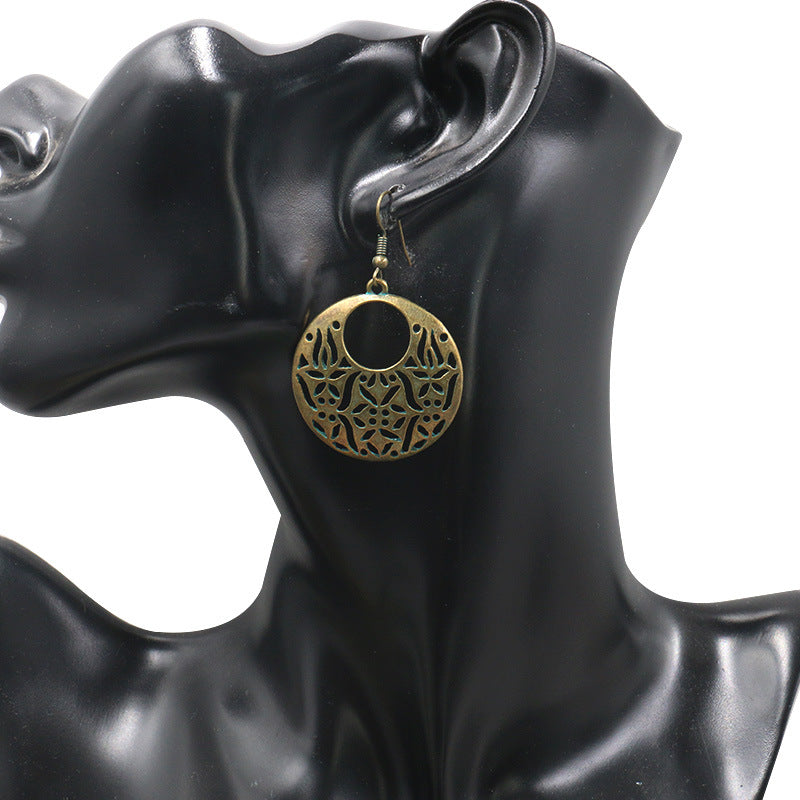 New round earrings female European and American fashion gold earrings ...