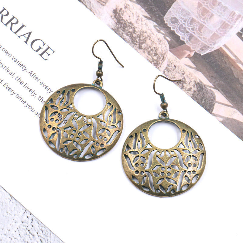 New round earrings female European and American fashion gold earrings ...