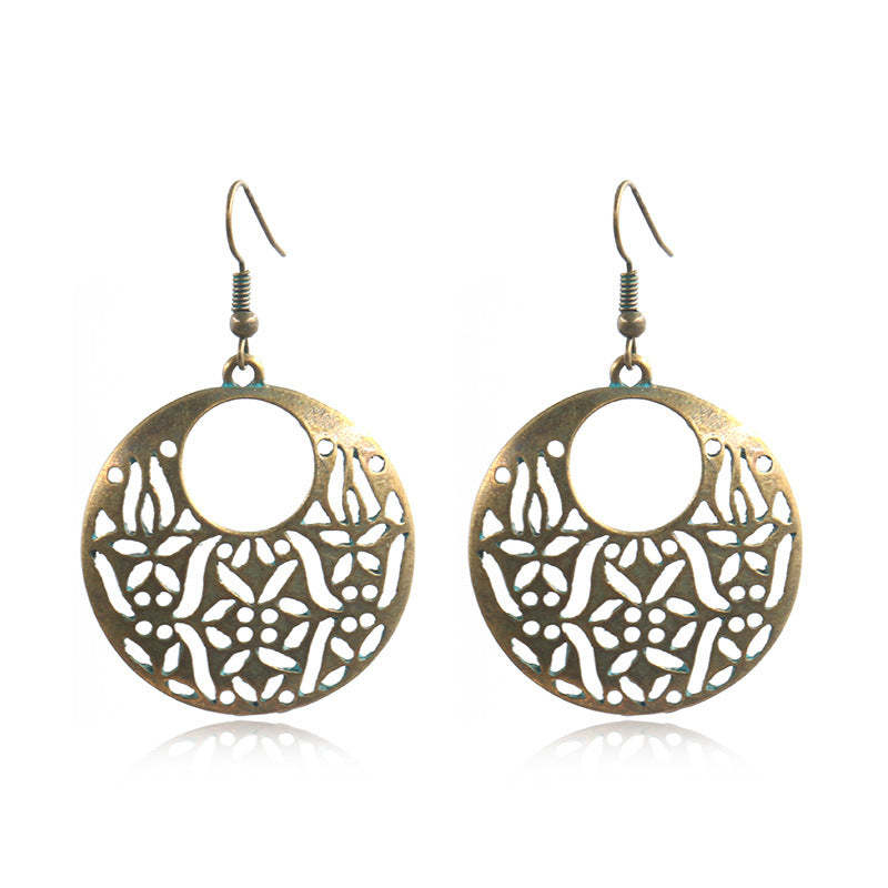New round earrings female European and American fashion gold earrings ...
