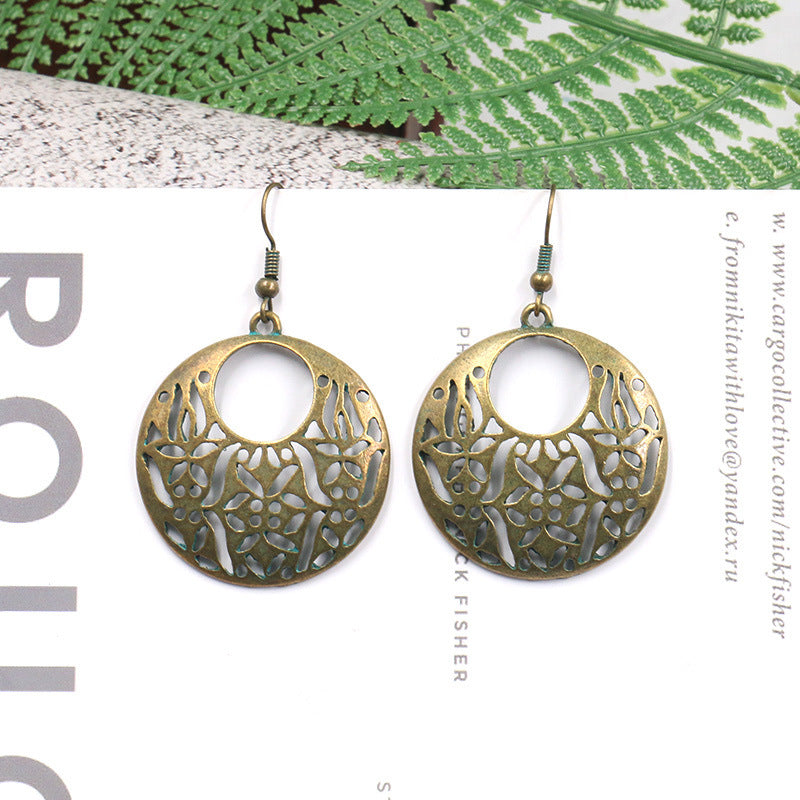 New round earrings female European and American fashion gold earrings ...