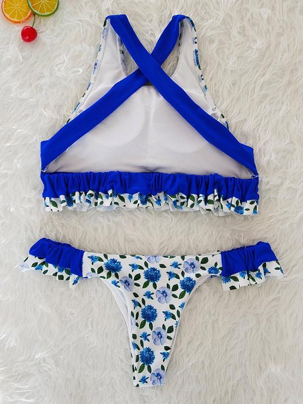 Floral Print Halterneck Bikinis Swimwear