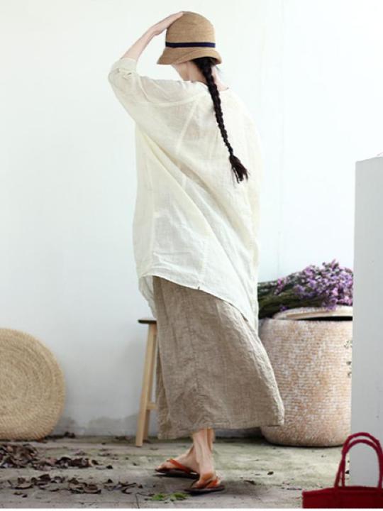 VINTAGE SOLID LINEN DRAWSTRING SKIRT