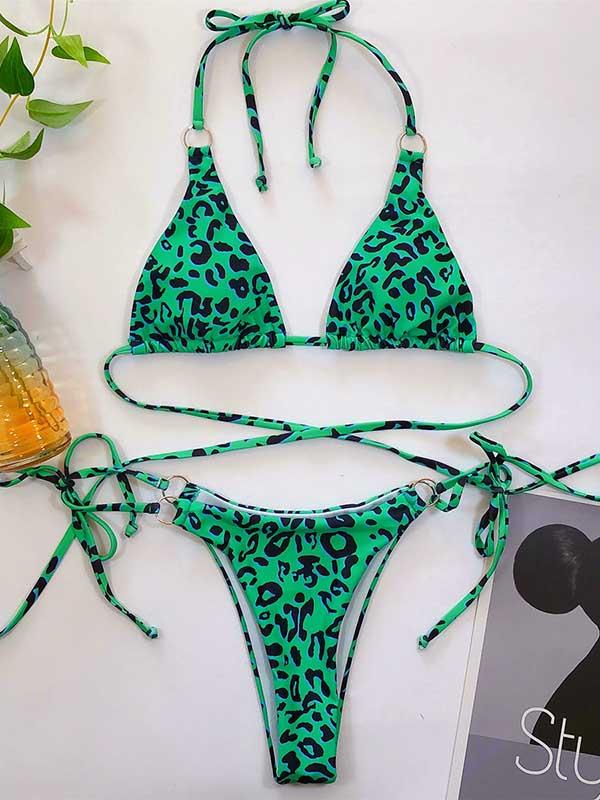 Sexy Spaghetti-Neck Bandage Split Type Bikini Swimsuit