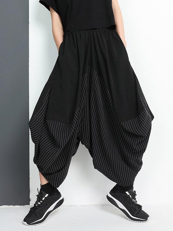 Split-Joint Striped Harem Pants Irregular clipping Casual Pants Bottoms