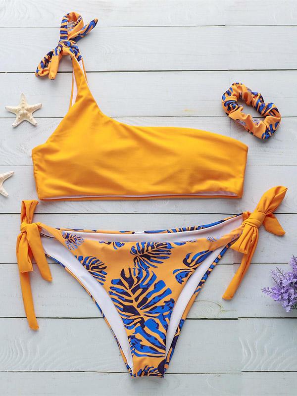 Single Shoulder Knot Side Bottom Bikinis Swimwear