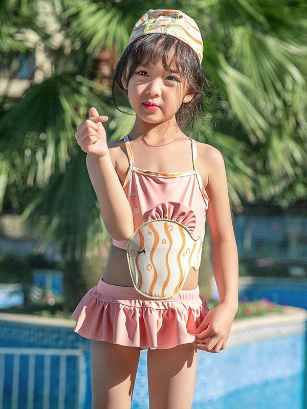 AONIHUA Solid Pink Sweet Girl Dress Swimwear