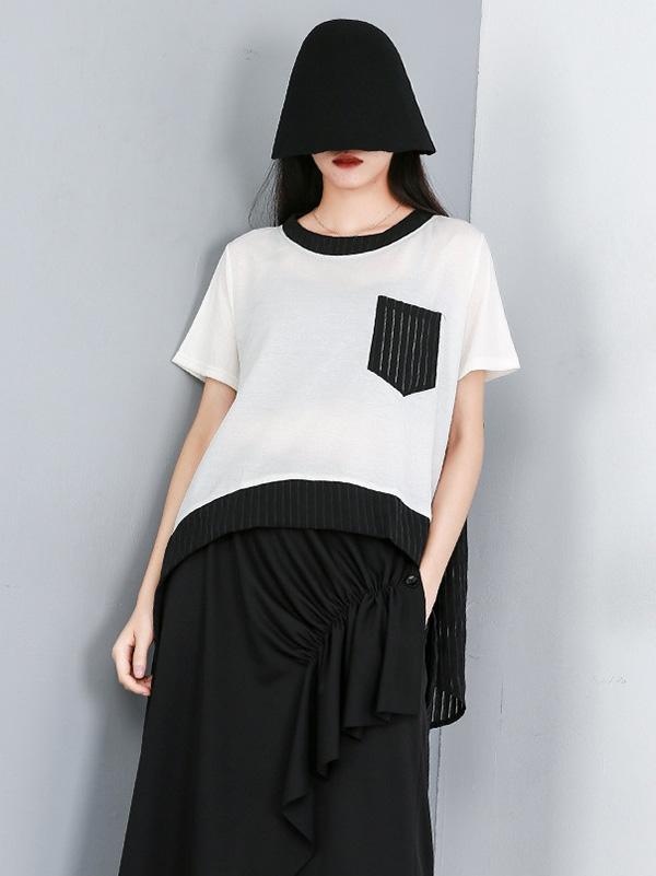 Stylish Irregular Drawstring Split-Joint T-Shirt