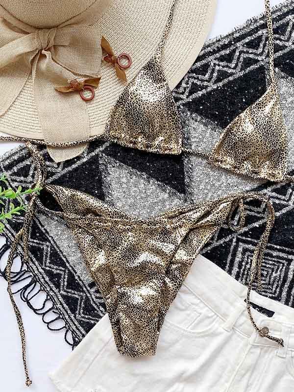 Solid Color Cross Bandage Swimsuit Split Bikini