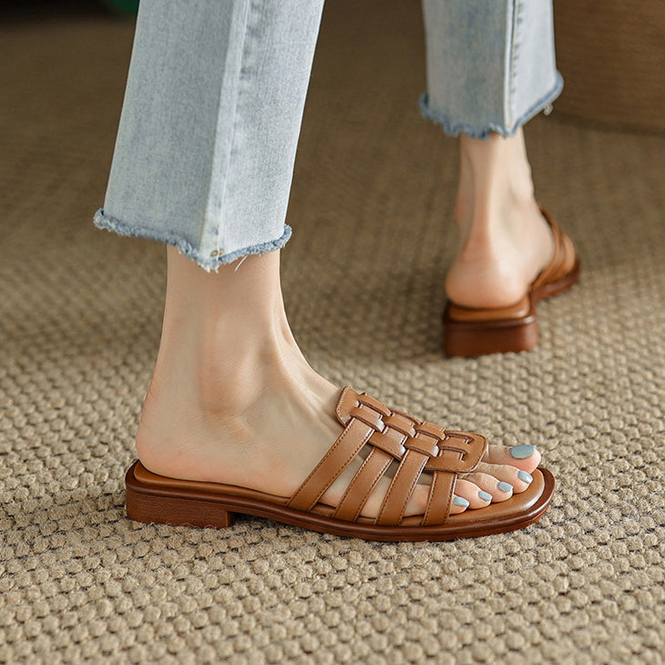 Newbella Snakeskin Embossed Flat Sandals