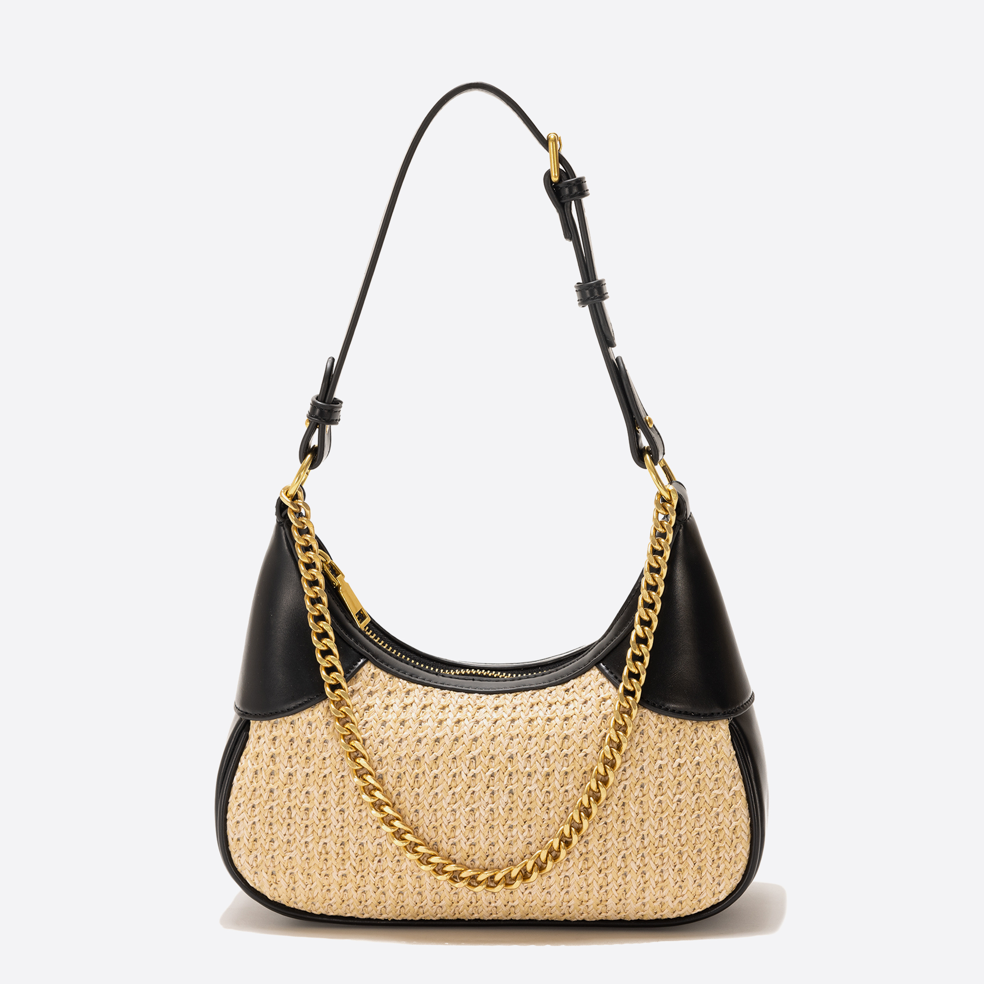 Top Handle With Chain Combi Color Straw Shoulder Bags