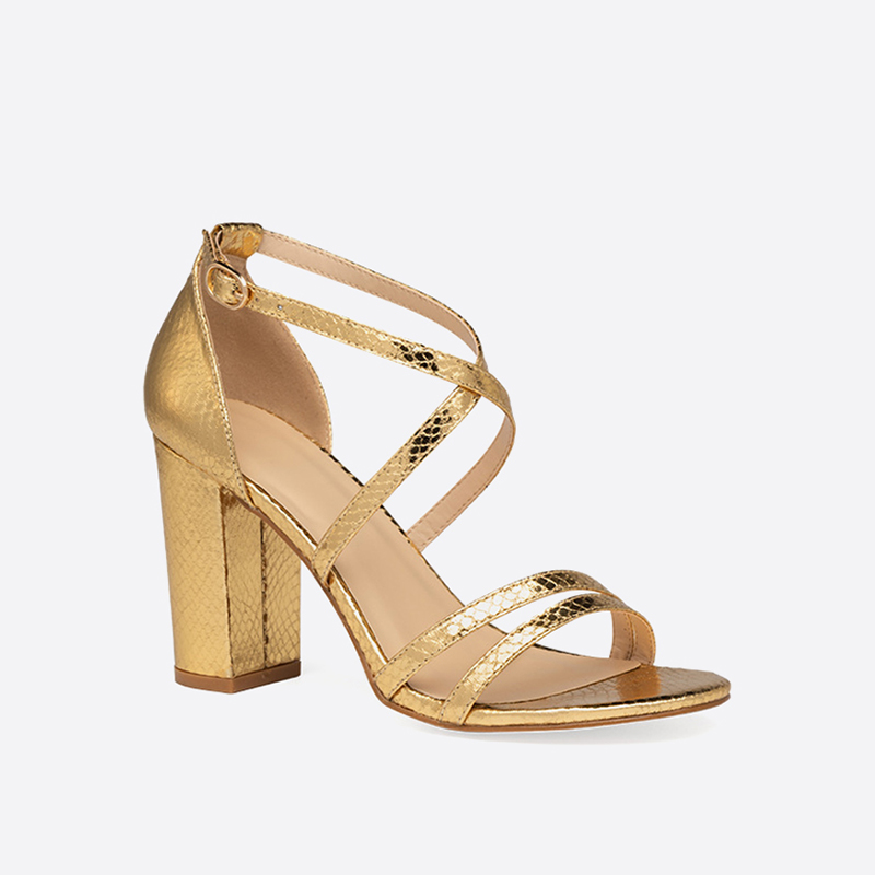 French Pumps Gold Chunky Heels