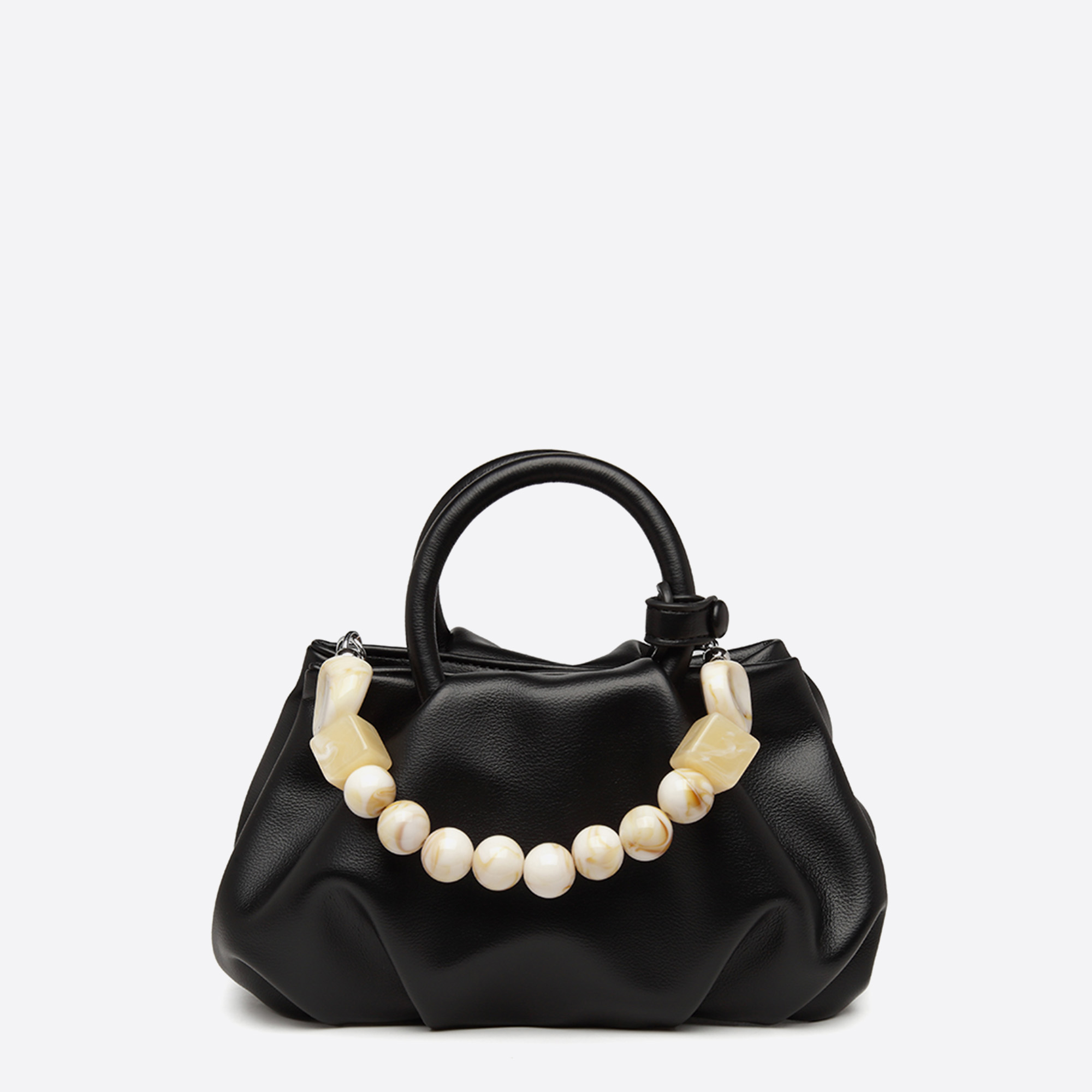 Stone Chain Crinkle Puffy Top Handle Handbags
