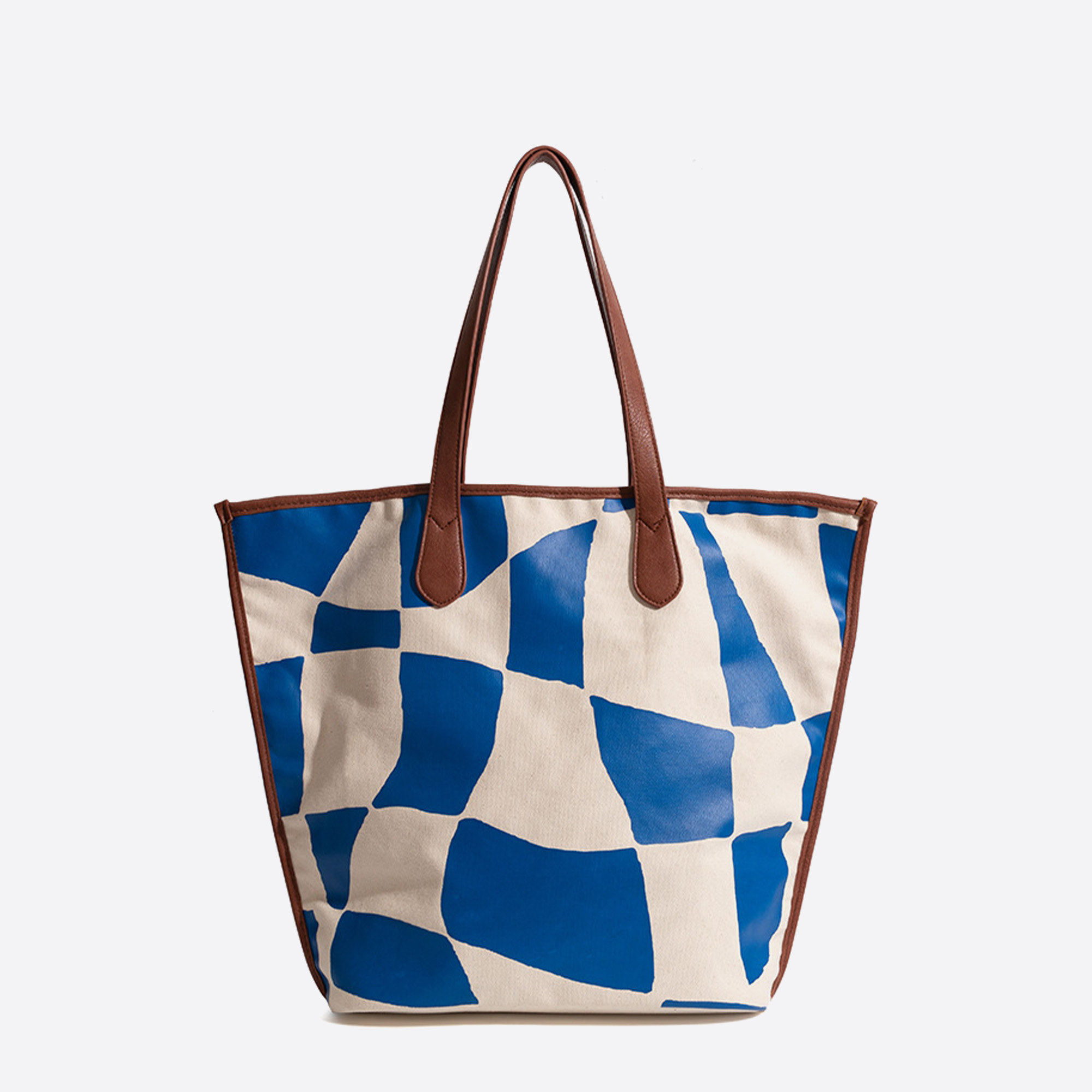 Checkerboard Patterned Top Handle Tote