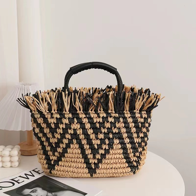 Vacation Straw Patterned Handmade Top Handle Tote