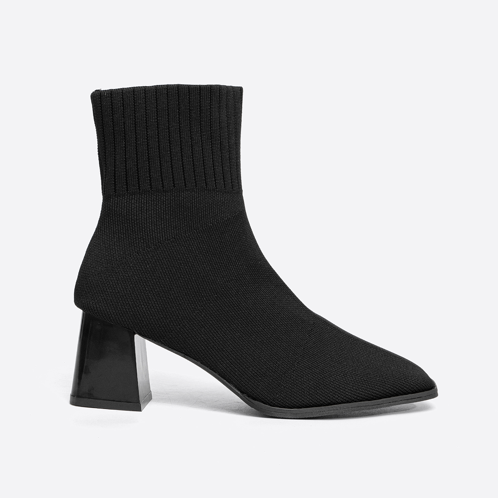 Stretch Knit Heeled Sock Boots Ankle Boots Mousse Fit Square Toe Block ...
