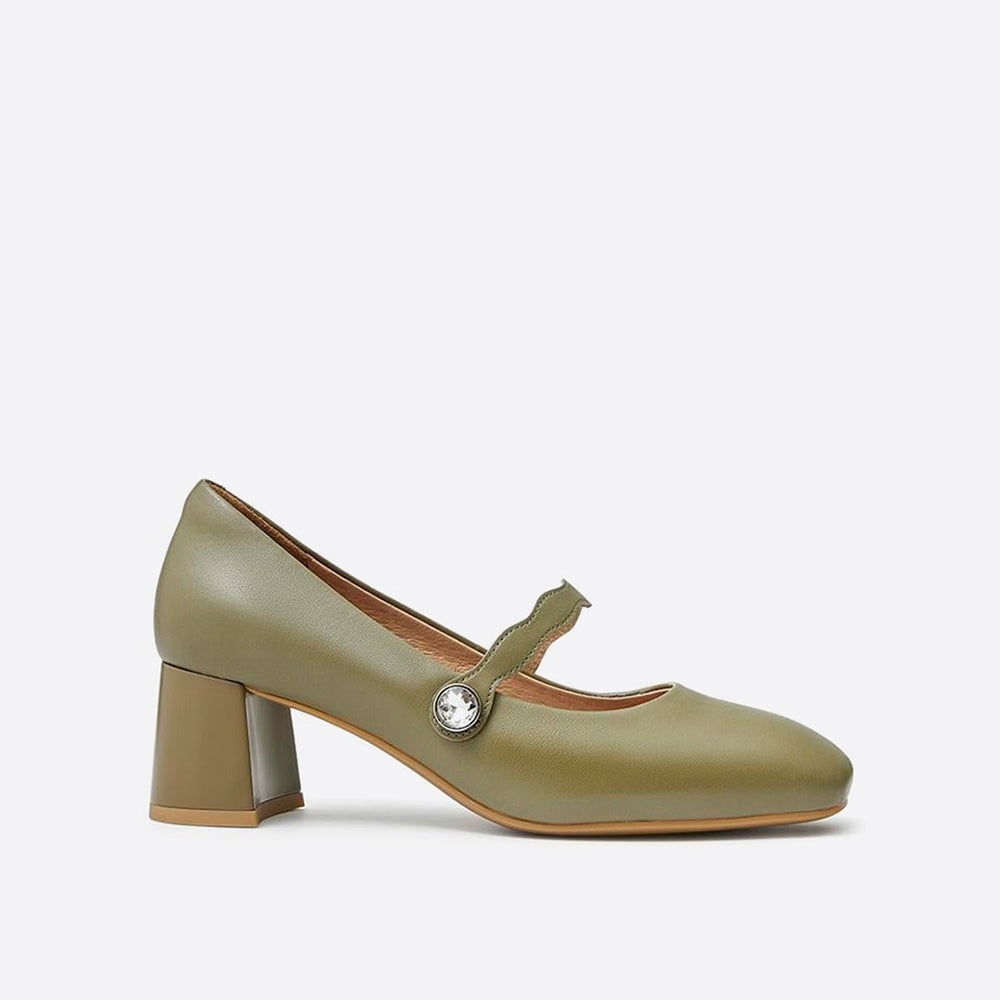 Solid Color Square Heel Mary Jane