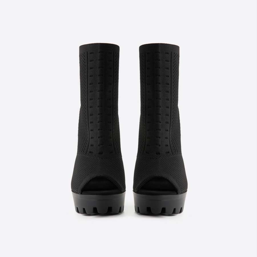 Women Ankle Boots Platform Sock Boots Peep Toe Chunky Heeled Sock Boots