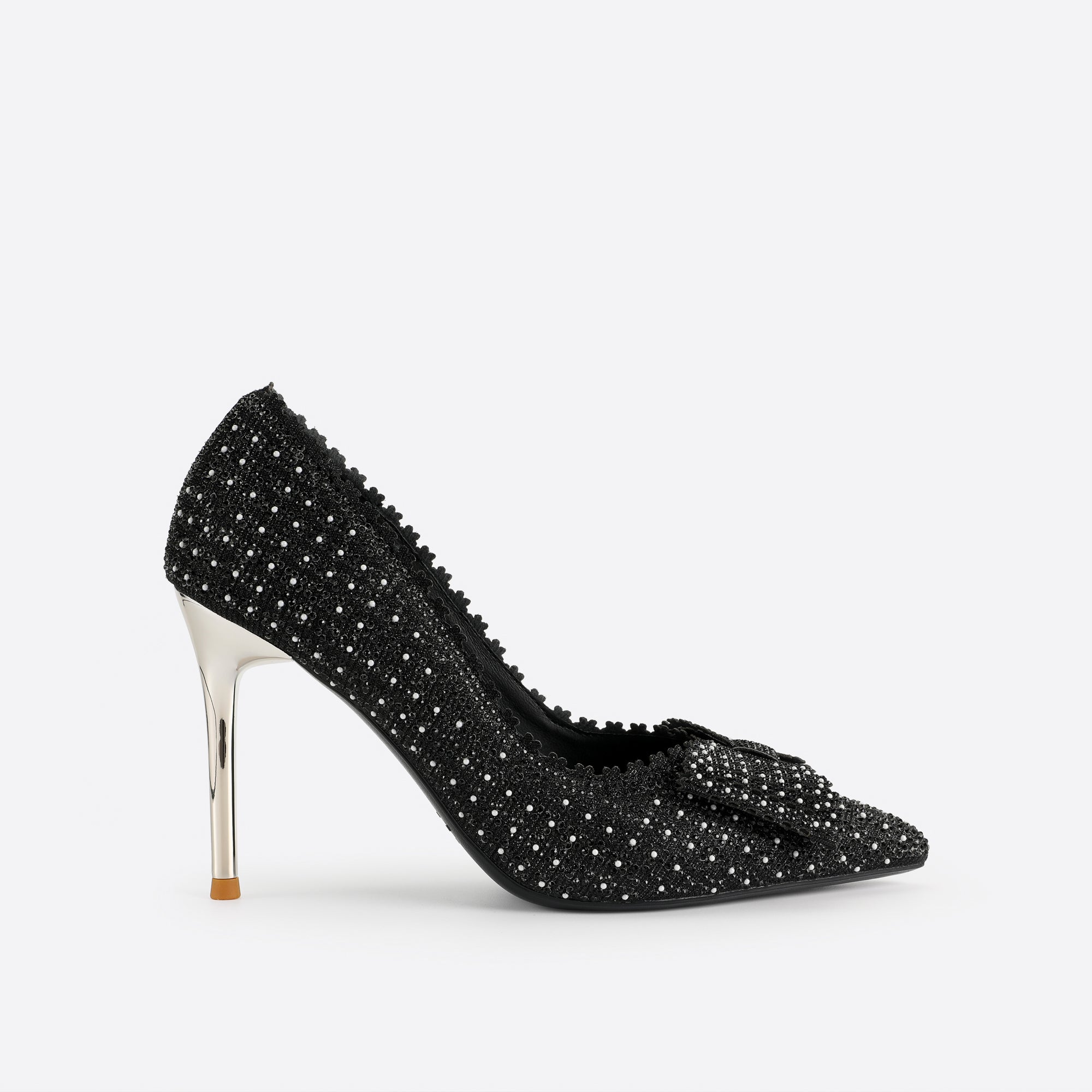 Bow Detail Sequin Decor Stiletto Heeled Pumps