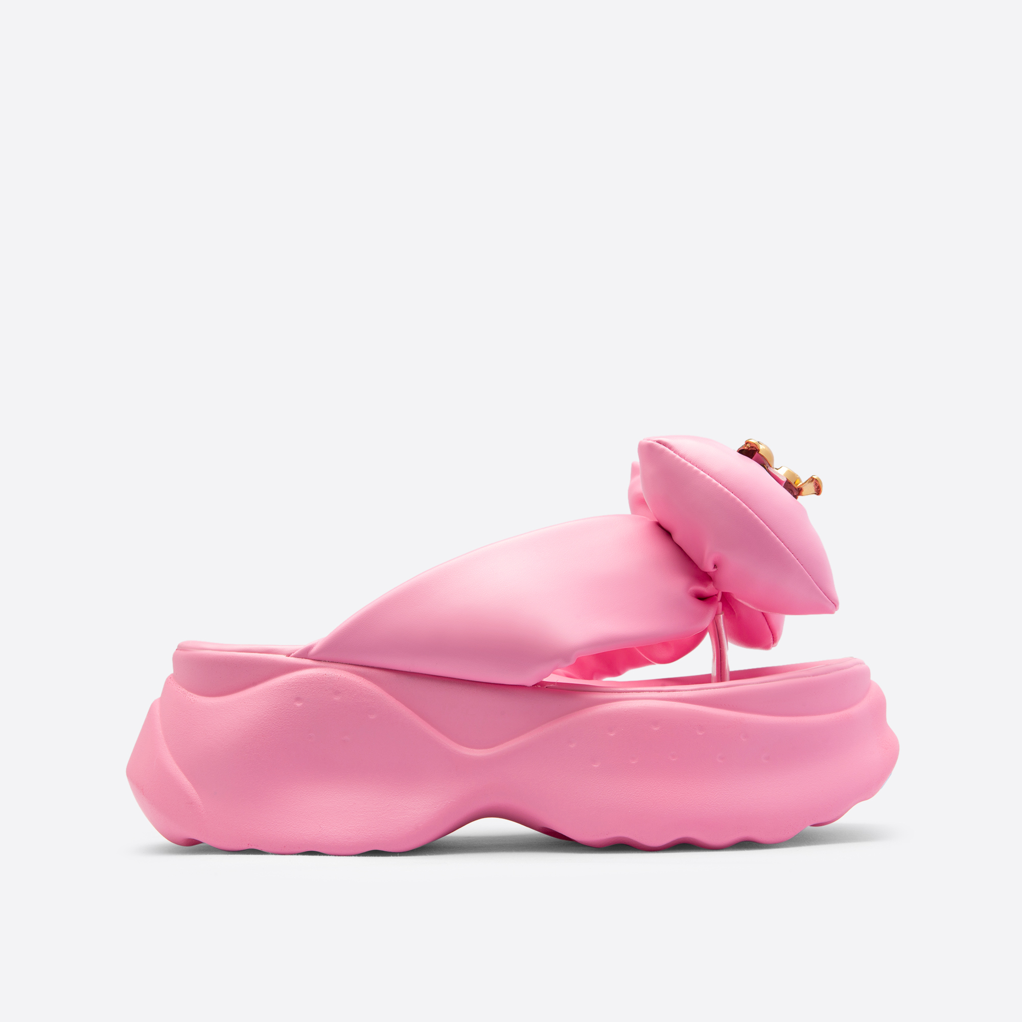 Women Summer Solid Color Bowknot Square Toe Platform Slides