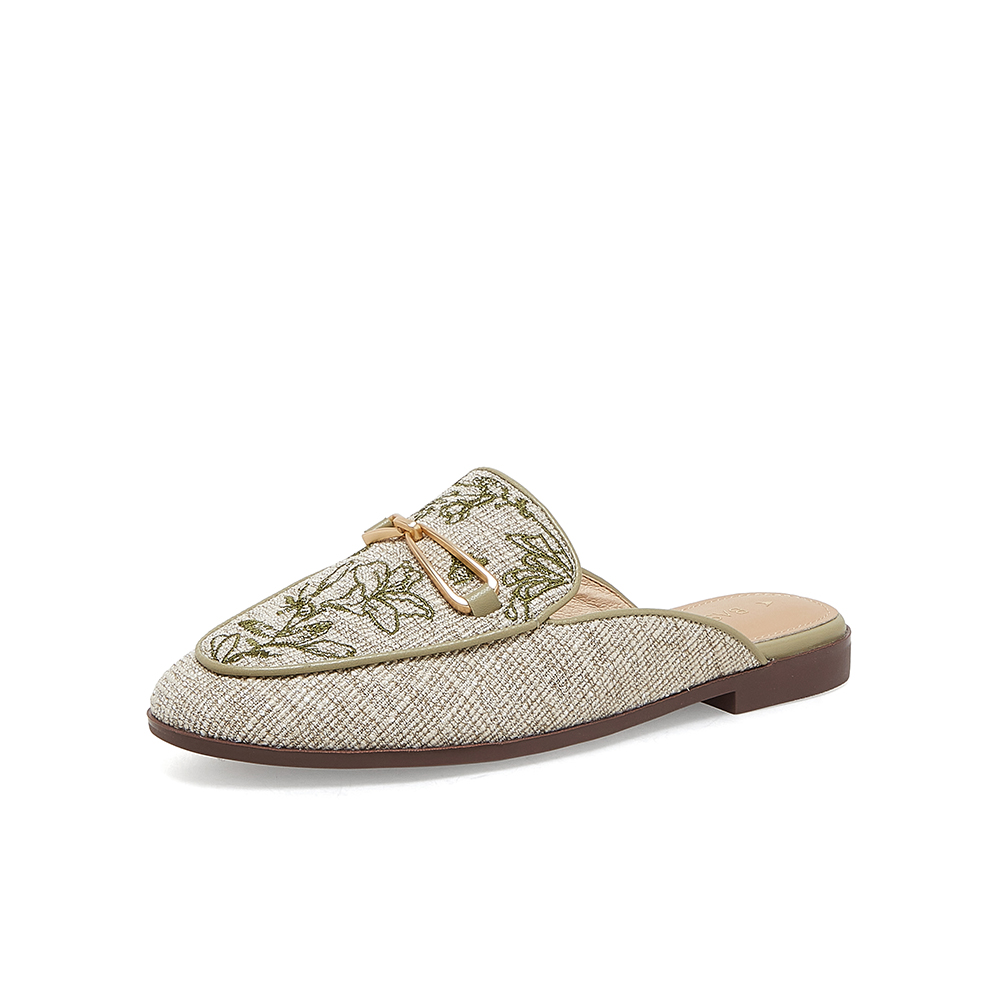 Women's Casula Metal Buckle Apricot Embroidered Mules