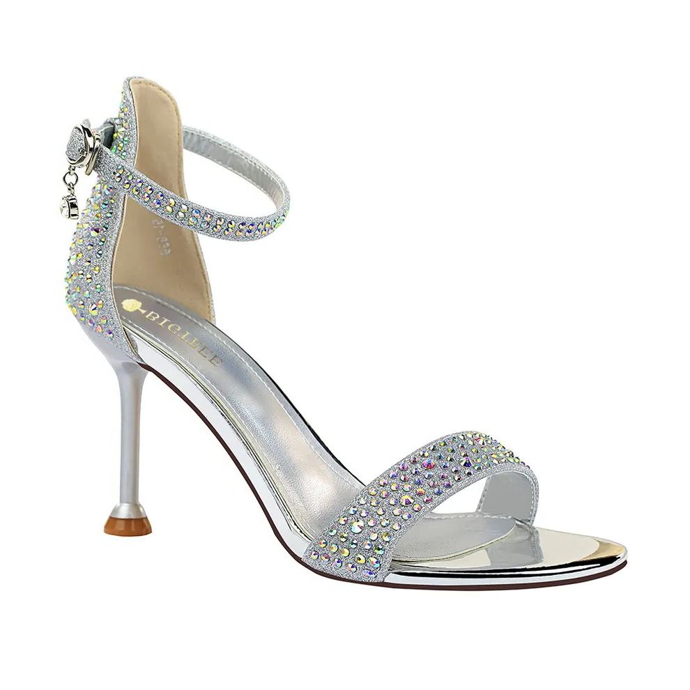 Summer Sexy Rhinestone Ankle Strap Heeled Sandals