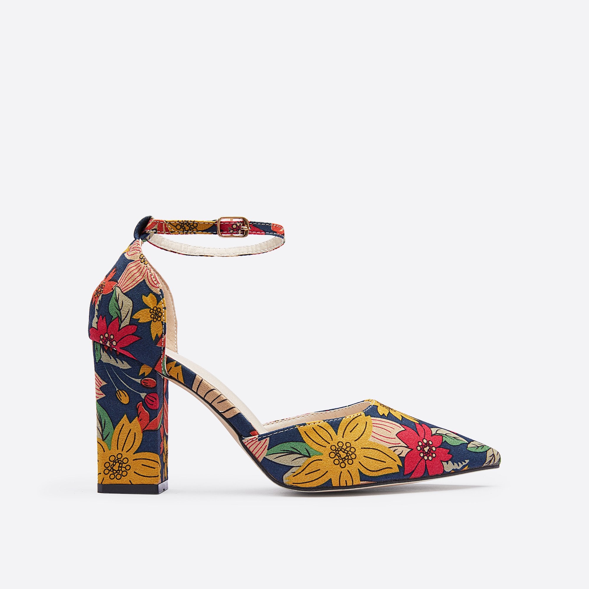Floral Pointed Toe Ankle strap heeled Sandals