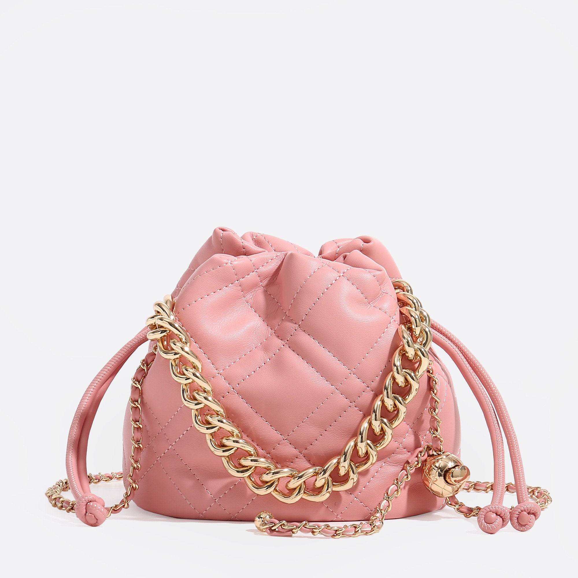 Quilted Chain Drawstring Bucket Bags