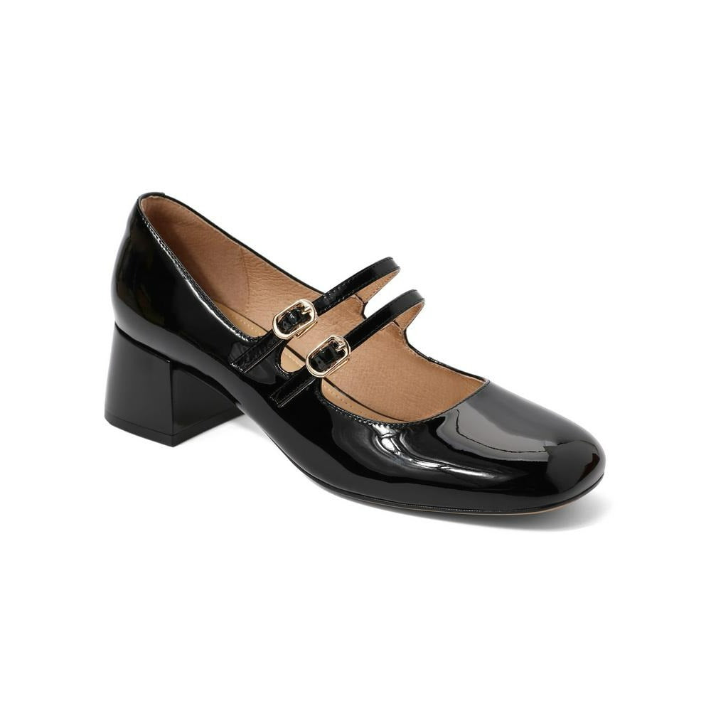 Women Leather Double Buckle Heeled Mary Janes