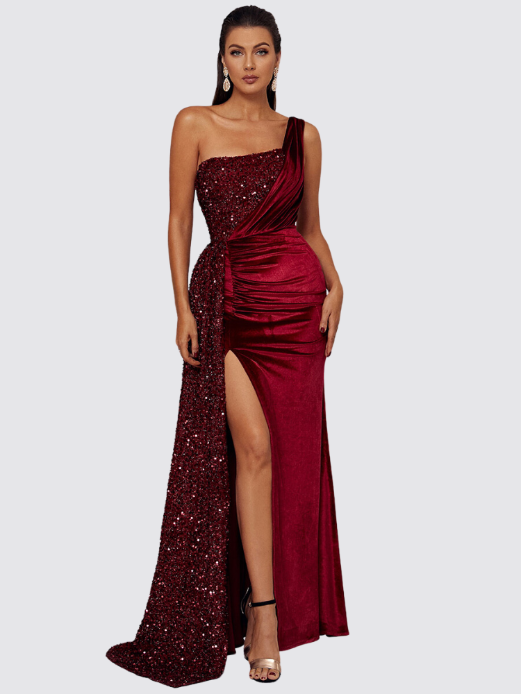 Missord One Shoulder Padded Bra Maxi Dress Women's Evening 2022 Party Dress  Grown With Ribbon Royal Red Draped Long Ele