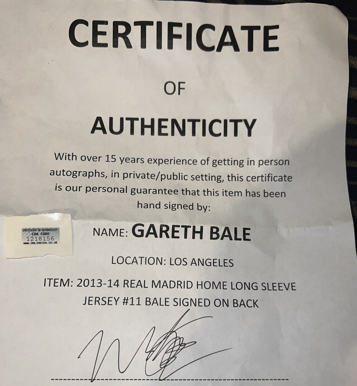 Gareth Bale Signed 2013-14 Real Madrid Home Soccer Jersey (JSA LOA & Icons  COA)