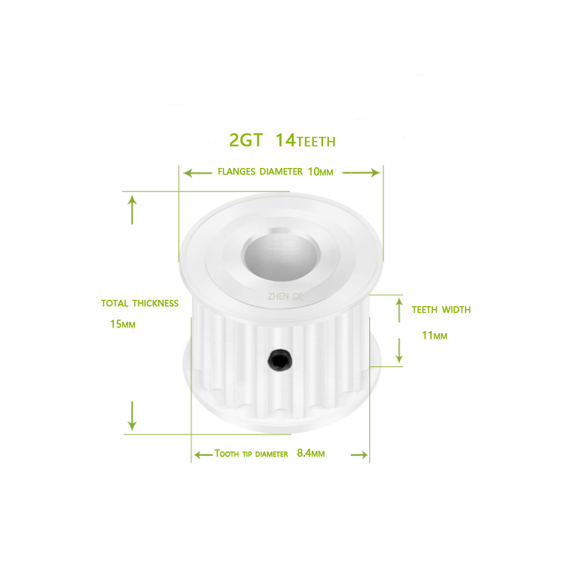 Aluminum timing pulley－2GT-14teeth 10mm belt width-ZHENDE