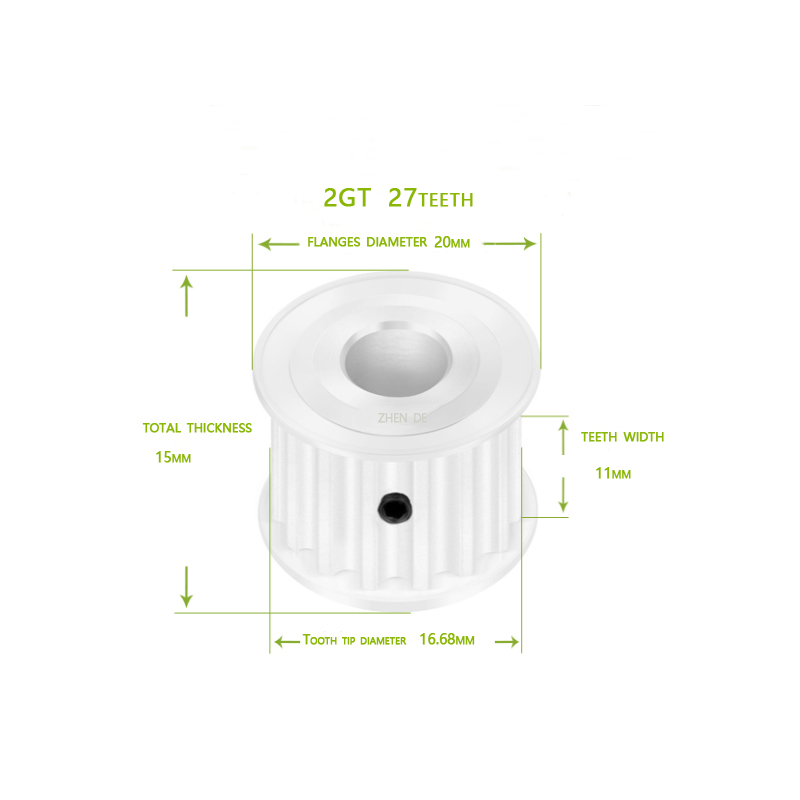 Aluminum timing pulley－2GT-27teeth 10mm belt width pulley-ZHENDE