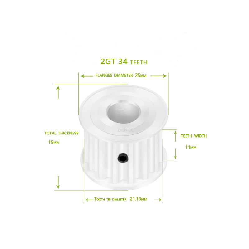 2GT-34teeth 10mm belt width A type Bore 4 /5/ 6/ 6.35/ 8/10/12/12.7/14/15 aluminum timing pulley-ZHENDE