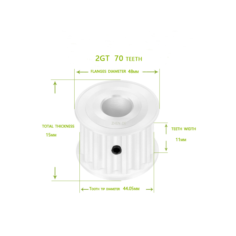2GT-70teeth 10mm belt width A type Bore 4 /5/ 6/ 6.35/ 8/10/12/12.7/14/15 aluminum timing pulley-ZHENDE