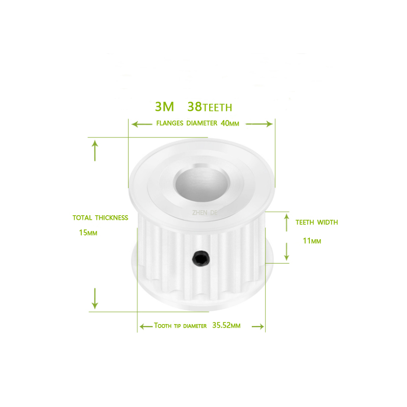 HTD 3M-38teeth 10mm belt width A type Bore 4 /5/ 6/ 6.35/ 8 /10/11/12/12.7/14/15 aluminum timing pulley-ZHENDE