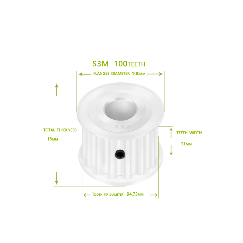 S3M-100teeth 10mm belt width A type Bore 5/6/8/10/12/14/15/19/25 aluminum timing pulley-ZHENDE