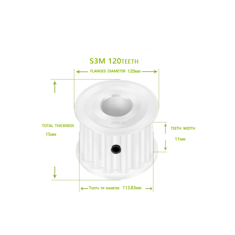 S3M-120teeth 10mm belt width A type Bore 5/6/8/10/12/14/15/19/25 aluminum timing pulley-ZHENDE