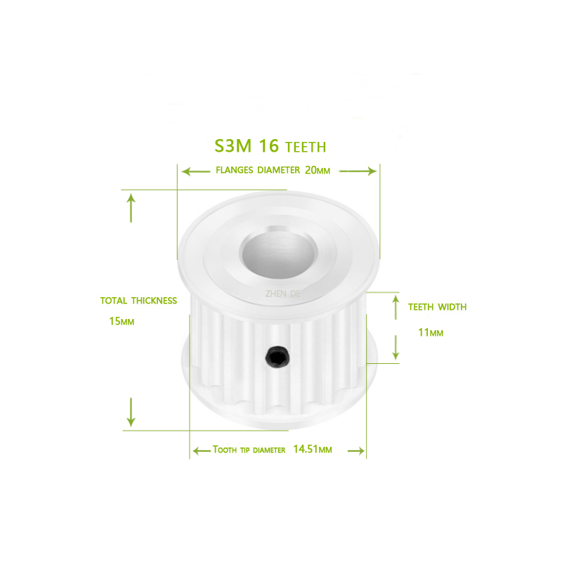 S3M-16 teeth 10mm belt width A type Bore aluminum timing pulley-ZHENDE