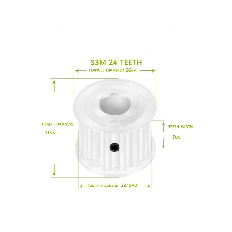 S3M-24teeth 6mm belt width A type Bore 4/ 5/ 6/6.35/ 8/ 10/ 12/14/15 aluminum timing pulley-ZHENDE