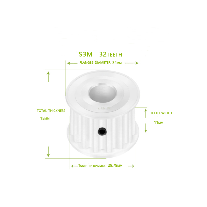 S3M-32teeth 10mm belt width A type Bore 5/6/8/10/12/14/15/19/25 aluminum timing pulley-ZHENDE
