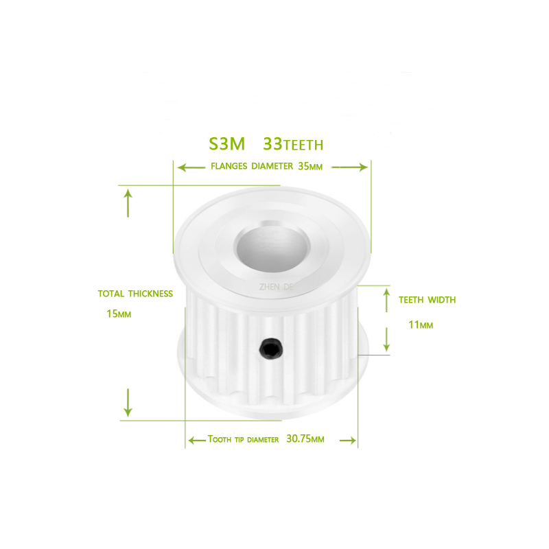 S3M-33teeth 10mm belt width A type Bore 5/6/8/10/12/14/15/19/25 aluminum timing pulley-ZHENDE