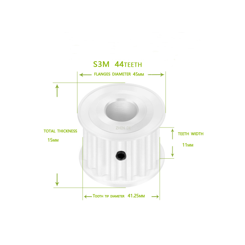 S3M-44teeth 10mm belt width A type Bore 5/6/8/10/12/14/15/19/25 aluminum timing pulley-ZHENDE