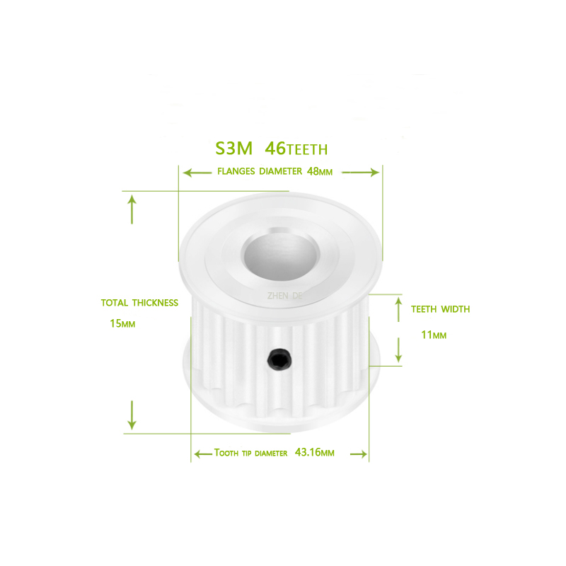 S3M-46teeth 10mm belt width A type Bore 5/6/8/10/12/14/15/19/25 aluminum timing pulley-ZHENDE